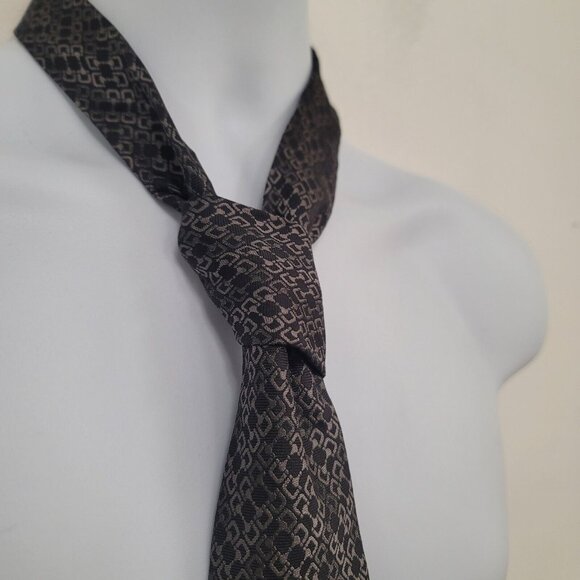 Gucci Mens Designer Geometric Print Tie Black Luxury Old Money Career Business - Picture 3 of 9